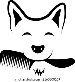 Groomer comb and dog muzzle. Grooming and trimming silhouette for pets