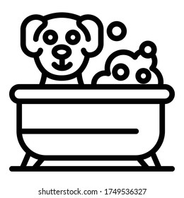 Groomer dog in bathtub icon. Outline groomer dog in bathtub vector icon for web design isolated on white background