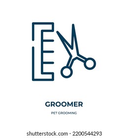 Groomer icon. Linear vector illustration from pet grooming collection. Outline groomer icon vector. Thin line symbol for use on web and mobile apps, logo, print media.