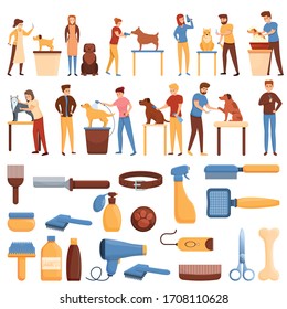 Groomer icons set. Cartoon set of groomer vector icons for web design
