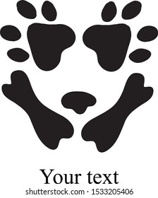 Groomer logo. Dog abstract portraite, footprints, bones, nose. Vector illustration. Fashion concept design for pet salon, shop, barber room.