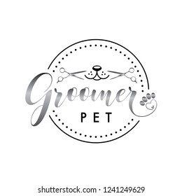 Groomer Logo For Grooming Pet Shop Company Vector Icon Label Logo Illustration