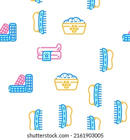 Groomer Pet Service Vector Seamless Pattern Color Line Illustration