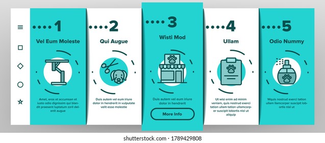Grooming Animal Tool Onboarding Mobile App Page Screen Vector. Equipment For Grooming Pet Claws And Wool, Washing And Drying Dog, Pet Shop And Hairbrush Illustrations