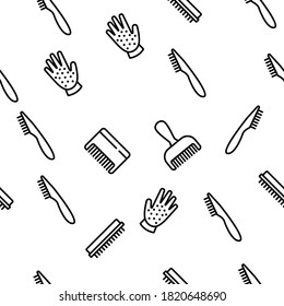 Grooming Brush For Pet Vector Seamless Pattern Thin Line Illustration