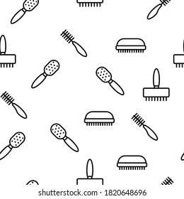 Grooming Brush For Pet Vector Seamless Pattern Thin Line Illustration