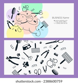 Grooming and caring for pet dogs business card concept design