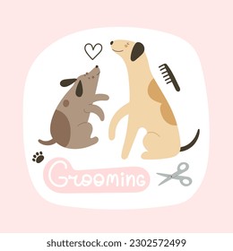 Crecer. Perro de dibujos animados, elementos decorativos. estilo plano, vector colorido para los niños. Crecer. diseño de bebé para tarjetas, decoración de afiches, impresión de camisetas