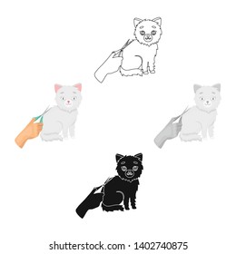 Grooming of a cat icon in cartoon,black style isolated on white background. Veterinary clinic symbol stock vector illustration.