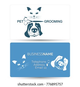 Grooming of dogs and cats visiting card concept