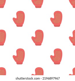 grooming equipment for pet care, seamless pattern of pet grooming glove, caring of domestic animal on white background, flat style