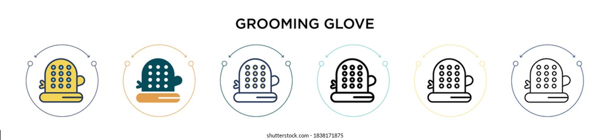 Grooming glove icon in filled, thin line, outline and stroke style. Vector illustration of two colored and black grooming glove vector icons designs can be used for mobile, ui, web