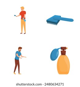 Conjunto de iconos de aseo Vector de dibujos animados. Salón de belleza animal. Cuidado de mascotas