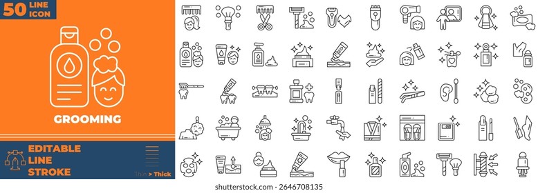 Grooming Line Editable Icons set. Vector illustration in modern thin line style of grooming icons: beauty, hair, salon, etc