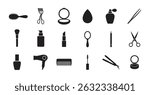 Grooming makeup tool silhouette design bundle, set of modern beauty product symbol clip art, logo icon