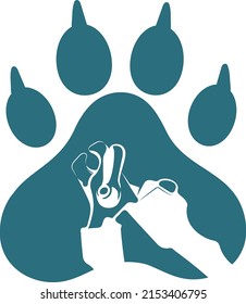 Grooming the nails of pets symbol. Paw print and nail clippers