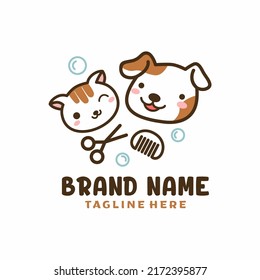 Grooming Pets Care Logo Design Vector