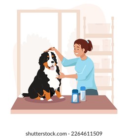 Grooming, professional dog care , haircut, combing, washing. Vector graphics