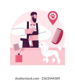 Grooming salon abstract concept vector illustration. Grooming appointment in salon, mobile pet service, beauty shop, doggie day spa, haircut, paws treatment parlor, animal care abstract metaphor.