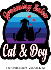 Grooming Salon Cat and Dog illustrations with patches for t-shirts and other uses