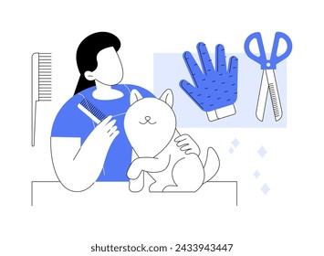 Grooming salon isolated cartoon vector illustrations. Professional grooming master combing an adorable puppy in salon, animals care, pet-friendly service, haircut for dog vector cartoon.