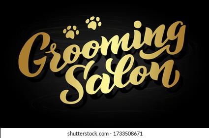 Grooming salon lettering for your business. Logo for dog hair salon, dog styling and grooming shop, store for pets. Hand draw vector illustration EPS 10 