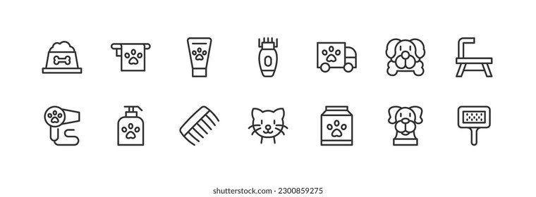 grooming set of simple line icons. Collection of web icons for UIUX design. Editable vector stroke 24x24 Pixel Perfect
