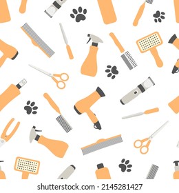 Grooming tools seamless pattern on white background