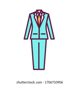 Groom's outfit line color icon. Men's suit. Wedding boutique. Isolated vector element. Outline pictogram for web page, mobile app, promo.