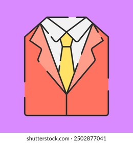 Groom's Suit Illustration Flat Design Isolated On Purple Background