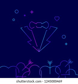 Groom's Suit Vector Line Icon. Wedding Gradient Symbol, Pictogram, Sign. Dark Blue Background. Light Abstract Geometric Background. Related Bottom Border