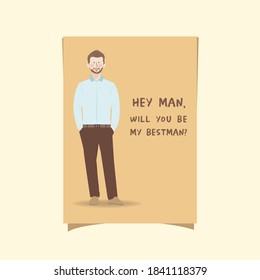 Groomsmen Invitation Template with cute cartoon portrait character in shirt