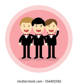 Groomsmen on a pink background