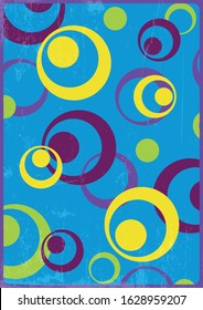 Groove Background from the 1960s, Psychedelic Color Circles, Vintage Shapes, Grunge Texture Pattern