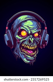 Groove to the beats of the undead with a zombie wearing headphones in this captivating illustration