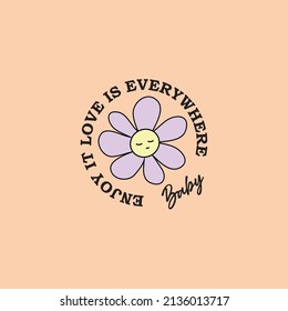 Groove Daisy Slogan Print with groovy flowers, 70's Groovy Themed Hand Drawn Abstract Graphic Tee Vector Sticker