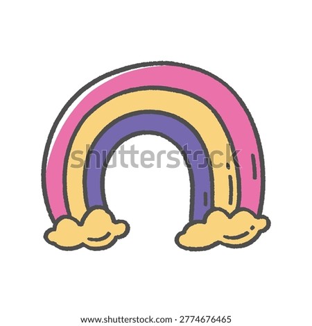 Groove part 01 shows rainbow with clouds at its base ideal for childrens illustrations or a vibrant optimistic groove doodle design
