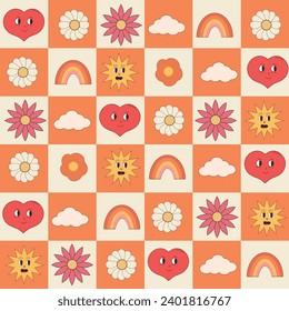 groove pattern in vintage style, vector. Orange sun
