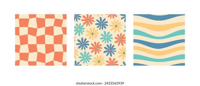 Groove seamless patterns set. Retro backgrounds 60s 70s.