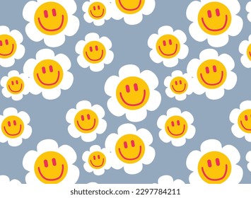Groove Smile Patterns. Backgrounds In trendy Retro Trippy Y2k Style