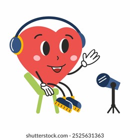 groove style heart records podcast. Retro sticker for Valentine's Day on February 14th. cute character for birthday greetings.