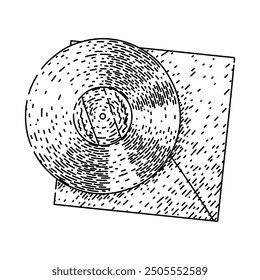 Nut vynil record handgezeichnet. LP Album, Nadel Stift, Phonograph Wachs Groove vynil Record Vektorskizze. einzelne schwarze Illustration