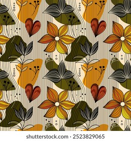 Grooves abstract flowers poster grid. Matisse abstract flowers. Modern naive grooves vector illustration with trends botanical floral patterns.