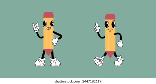 the grooves. the style of the groove. retro style. retro colors. retro pattern. letter. book. a pencil in the retro groove style. on a colored background.vector. hands. legs. cartoon style. seamless