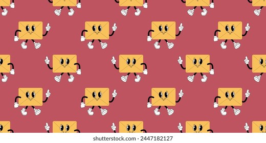 the grooves. the style of the groove. retro style. retro colors. retro pattern. letter. book. a pencil in the retro groove style. on a colored background.vector. hands. legs. cartoon style. seamless