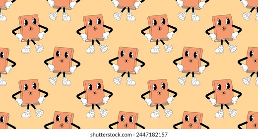 the grooves. the style of the groove. retro style. retro colors. retro pattern. letter. book. a pencil in the retro groove style. on a colored background.vector. hands. legs. cartoon style. seamless