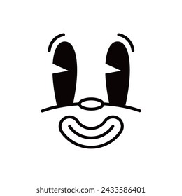 Groovie cartoon comic character face facial expression. Groovie cute mood emoji, caricature funny personage face or comic happy smiling vector emotion. Retro animation positive human emoticon