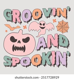 Groovin And Spookin Halloween T-Shirt Sublimation Design Graphic.