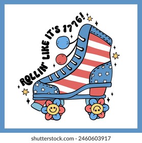 Groovy 4th of July roller skate shoe Cartoon Trendy doodle idea for Shirt Sublimation, greeting card