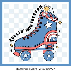 Groovy 4th of July roller skate shoei Cartoon Trendy doodle idea for Shirt Sublimation, greeting card